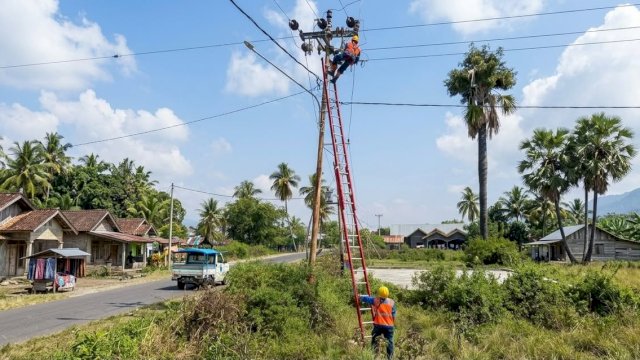 Petugas PLN tengah melakukan pemulihan sistem kelistrikan di salah satu lokasi terdampak bencana gempa bumi Flores, Nusa Tenggara Timur. (Dok. Humas PLN UIP Sulawesi)