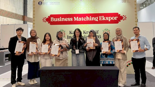 BI Sulsel melibatkan tujuh UMKM binaan mengikuti businees matching ekspor pada pelaksanaan Karya Kreatif Indonesia (KKI) 2026 di Jakarta International Convention Center (JCC). (Dok. Humas BI Sulsel) 