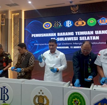 BI dan BOTASUPAL Sulsel Musnahkan 4.144 Lembar Uang Palsu