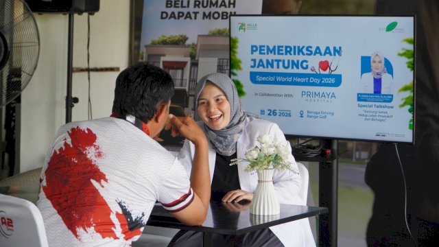 Bukti Baruga menghadirkan pemeriksaan kesehatan jantung serta special talkshow bersama Dokter Spesialis Jantung & Pembuluh Darah Primaya Hospital Hertasning, dr. Abinisa Inaya Taim, Sp.JP, FIHA. Kegiatan yang berlangsung di Driving Range Golf, kawasan Bukit Baruga, pada Sabtu, (26/09/2026) kemarin dalam rangka peringatan World Heart Day 2026. (Dok. Bukit Baruga) 