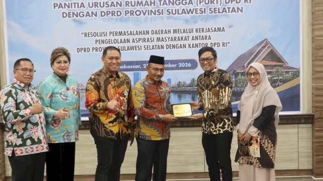 Panitia Urusan Rumah Tangga DPD RI bersama DPRD Sulsel melakukan pertemuan di Kantor Perwakilan DPD RI Sulsel, Jalan Sultan Alauddin, Makassar, Rabu (23/9/2026). (Foto: Istimewa)