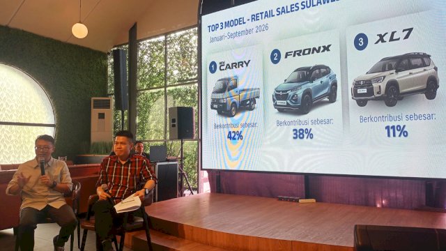 Dari kiri ke kanan: Sales 4W Department Head PT SIS, Rendy Anggadiputra dan General Manager Megahputra Sejahtera, Y. Roberto dalam Media Discussion Kiprah Suzuki Indonesia Mendorong Pertumbuhan dan Memperkuat Kehadiran di Sulawesi Selatan, di Verda Resto Makassar, Selasa, (27/10/2026). (Dok. Chaerani/Republiknews.co.id) 