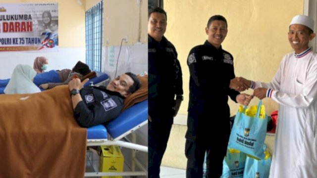 Kegiatan donor darah dan baksos penyaluran sembako Polres Bulukumba dalam rangka menyambut HUT Humas Polri ke-75. [Ist]