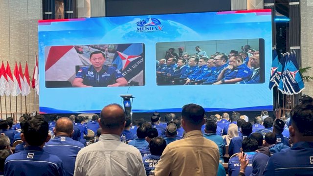 Ketua Umum Partai Demokrat, Agus Harimurti Yudhoyono (AHY) saat membuka Musda V DPD Partai Demokrat Sulsel secara virtual, Jumat (23/10/2026) malam. (Foto: Istimewa)